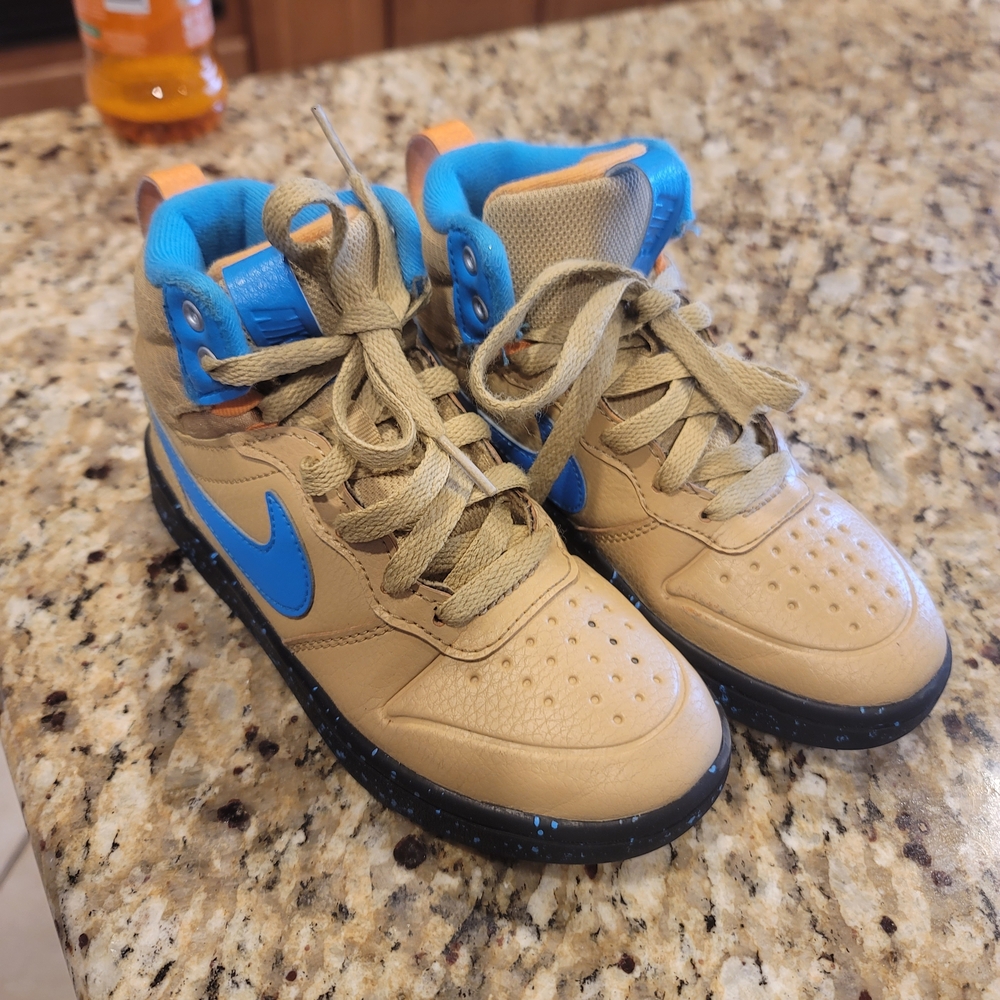 Nike Kids Tan and Blue High-Top Sneakers
